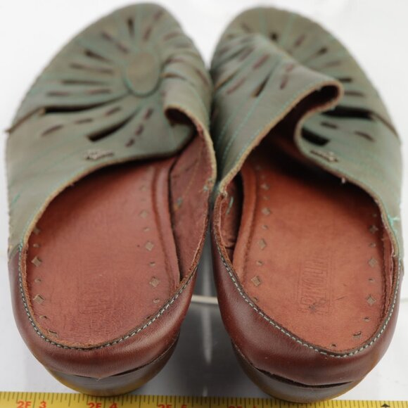 Pikolinos Womens Romana Mule Size 41 10 Green Leather Low Heel Cutout Comfy Shoe - Picture 10 of 11